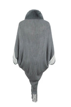 Striped Fringe Detail Long Sleeve Poncho - Delanoir