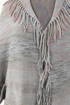 Multicolored Fringe Trim Poncho - Delanoir