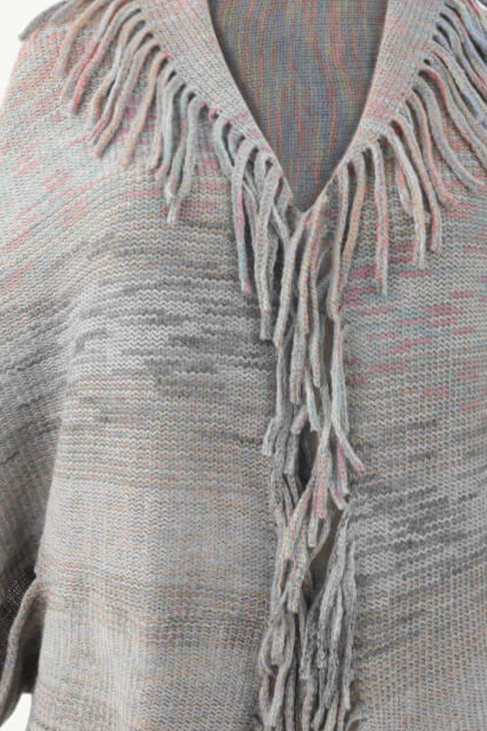 Multicolored Fringe Trim Poncho - Delanoir