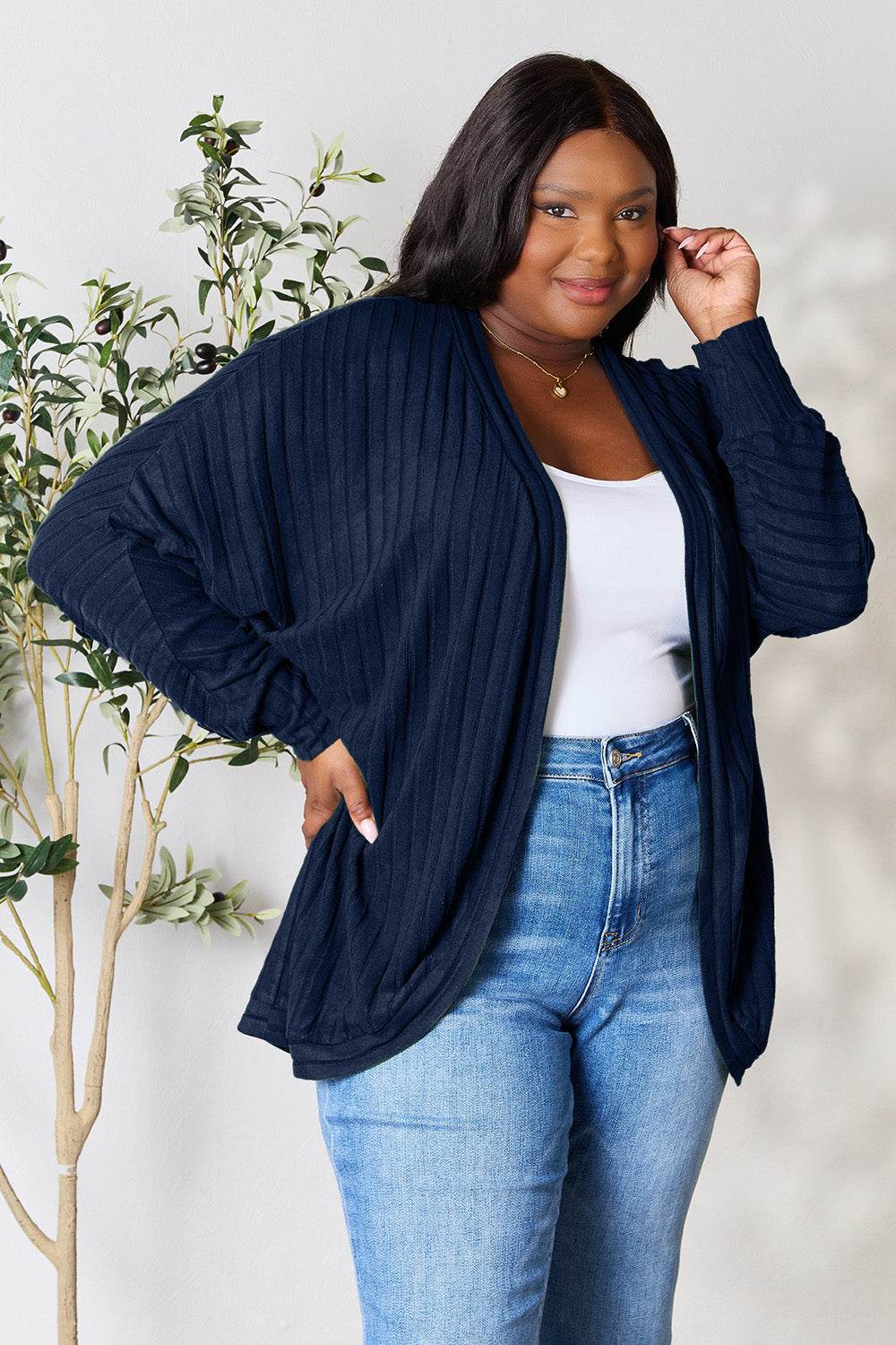 Basic Bae Full Size Ribbed Cocoon Cardigan - Delanoir