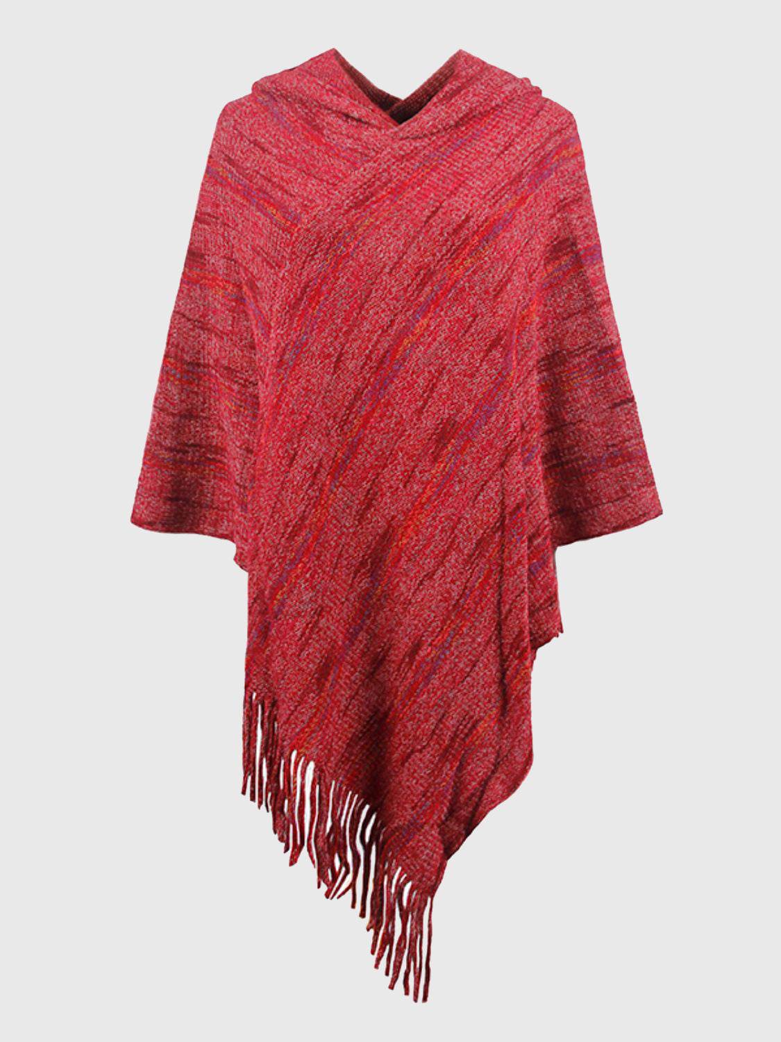 Fringe Hem Hooded Poncho - Delanoir