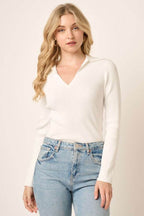 Mittoshop Polo Long Sleeve Ribbed Knit Top - Delanoir