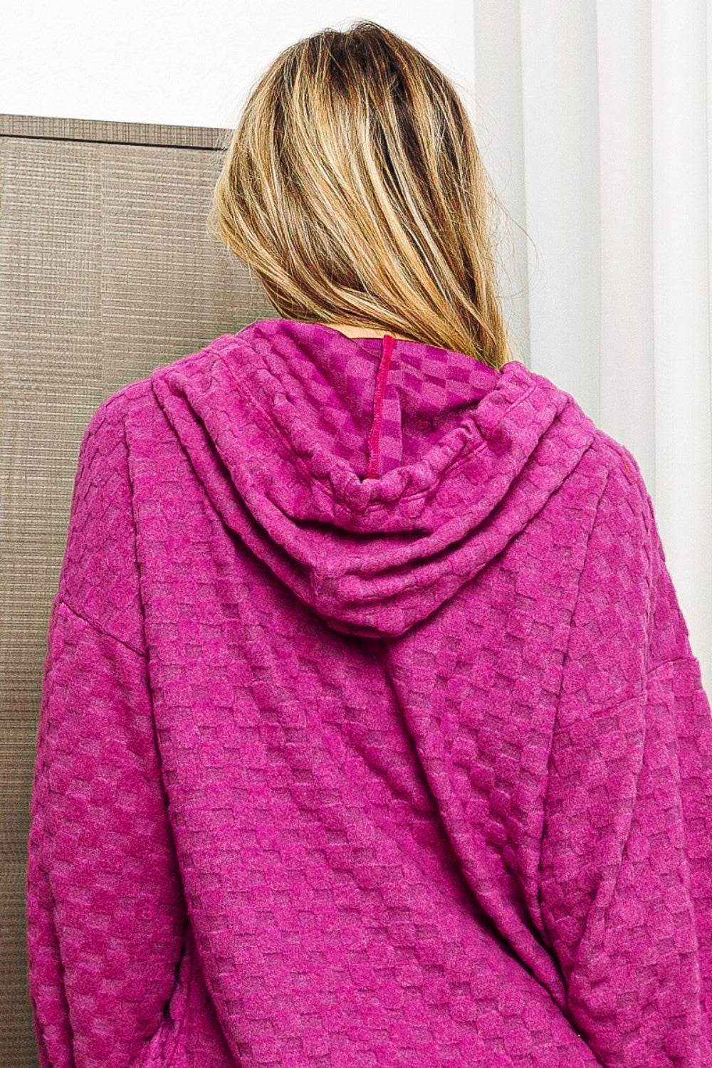 BiBi Brushed Checker Drawstring Long Sleeve Hoodie - Delanoir
