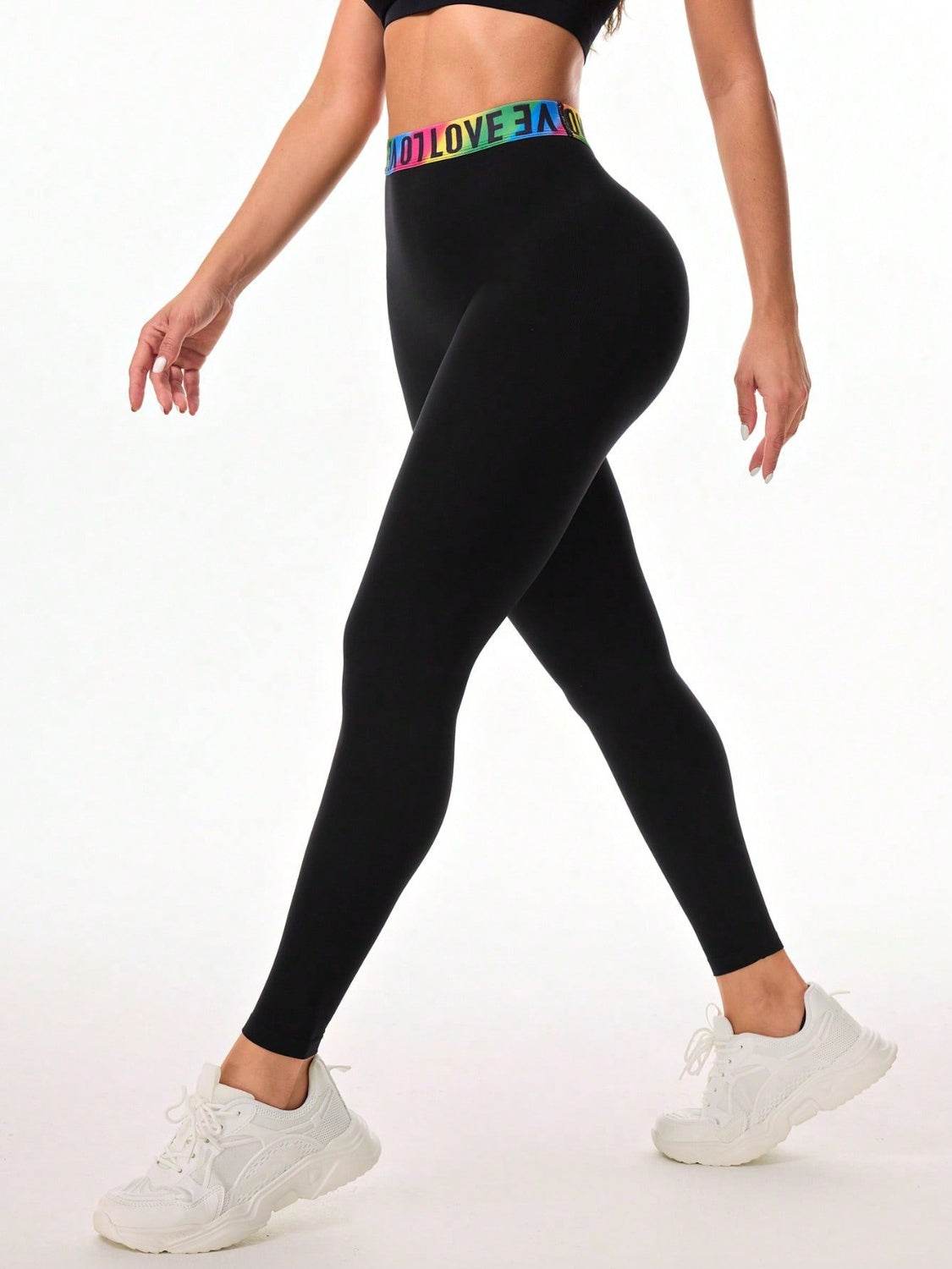 Letter Printed High Waist Active Leggings - Delanoir