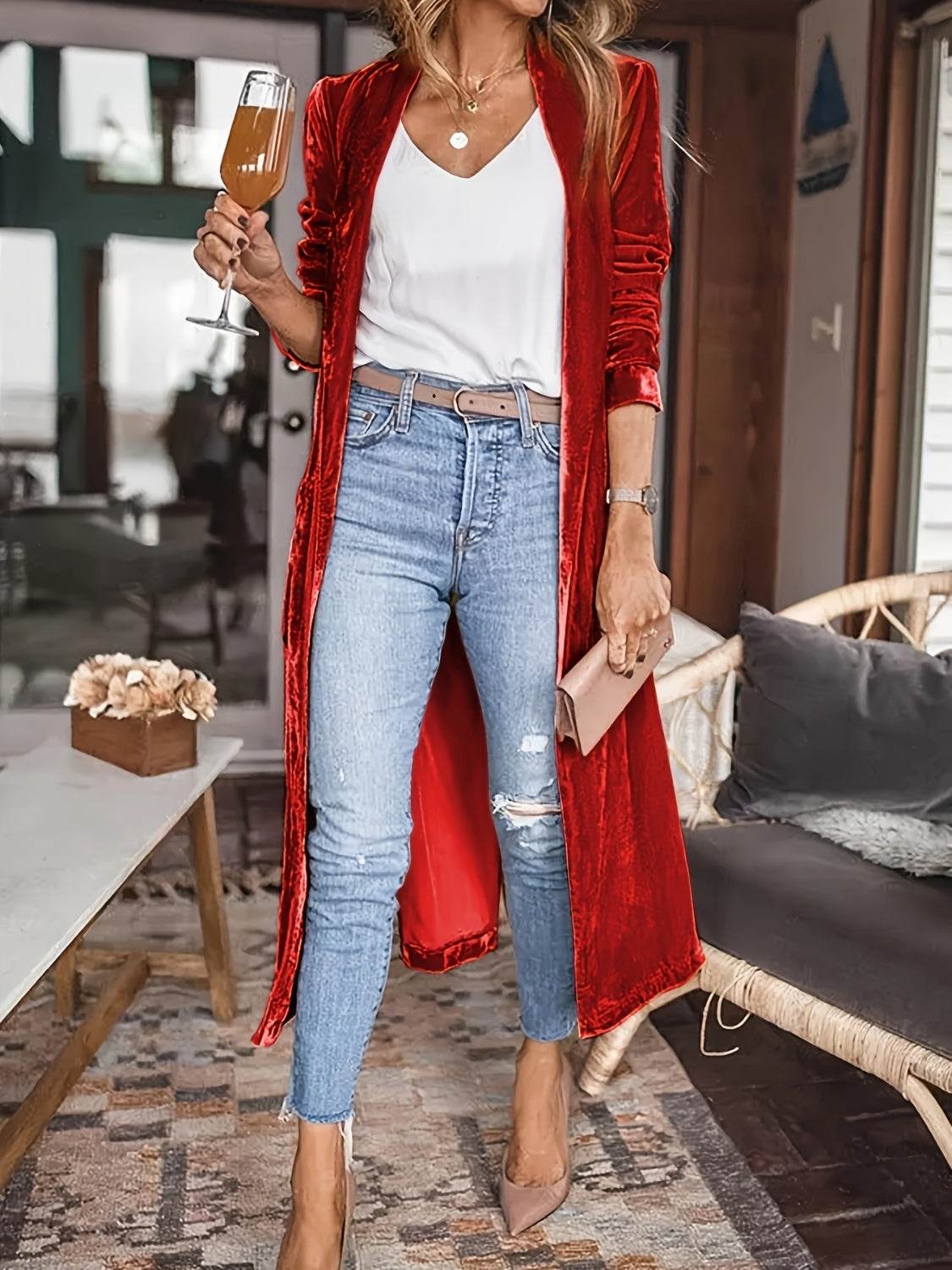 Open Front Long Sleeve Coat - Delanoir