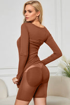 Basic Bae Built-In Shapewear Square Neck Long Sleeve Maxi Dress - Delanoir