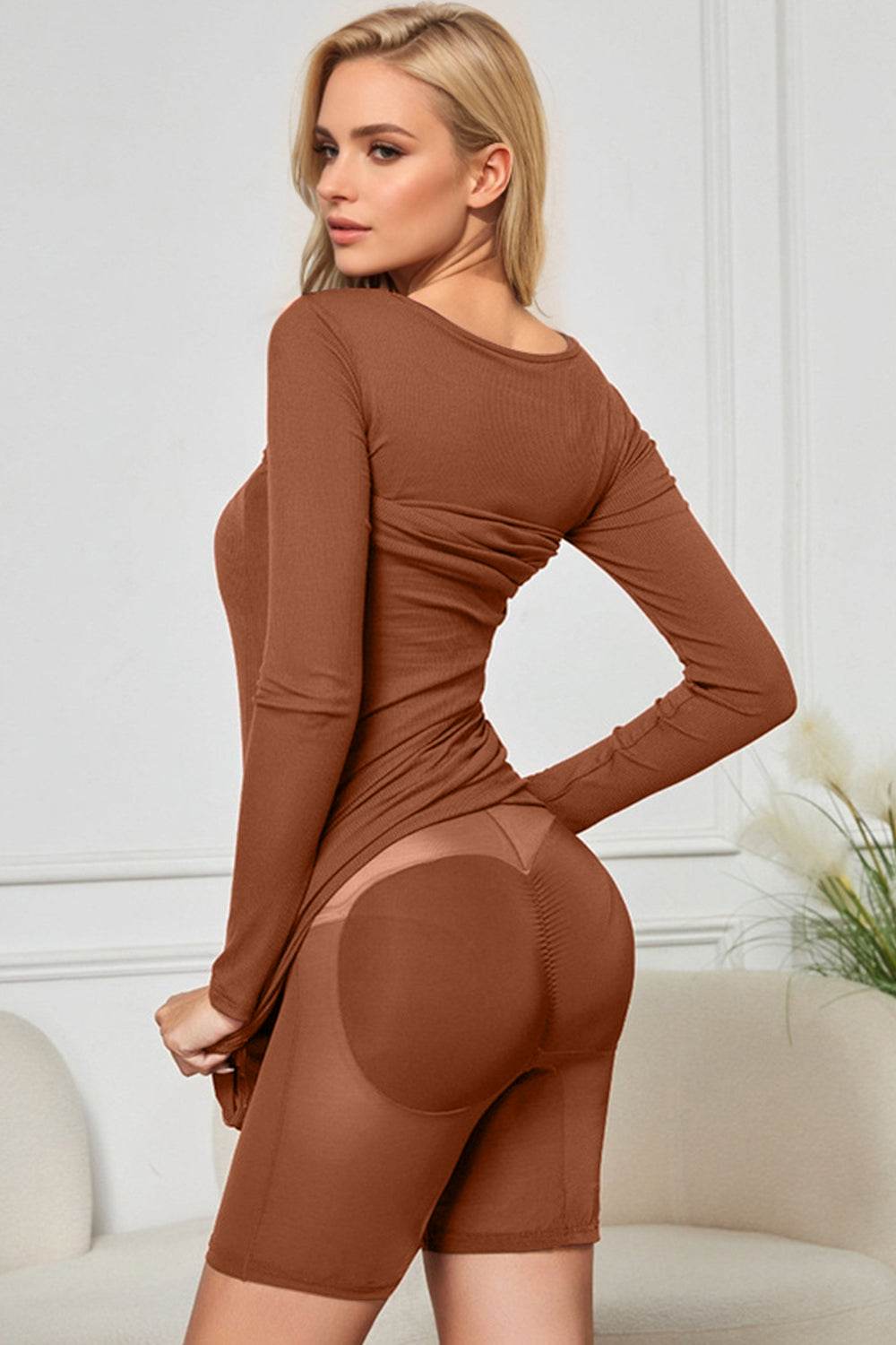 Basic Bae Built-In Shapewear Square Neck Long Sleeve Maxi Dress - Delanoir