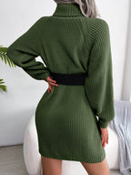 Decorative Button Turtleneck Sweater Dress - Delanoir