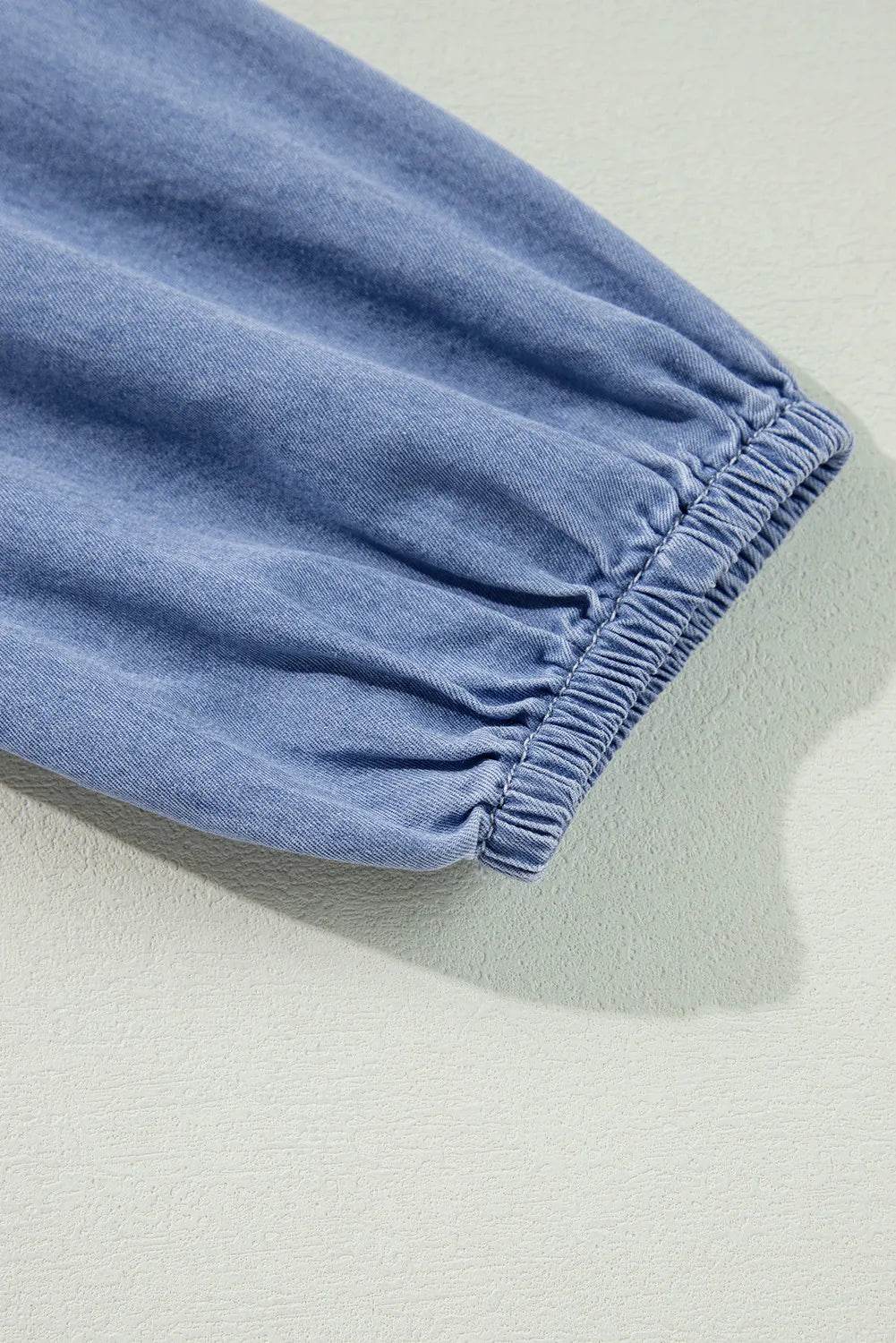 Tied Plunge Three-Quarter Sleeve Denim Dress - Delanoir