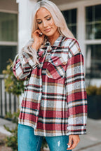 Plaid Button Front Shirt Jacket with Breast Pockets - Delanoir