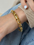 Stainless Steel Inlaid Rhinestone Cutout Bracelet - Delanoir