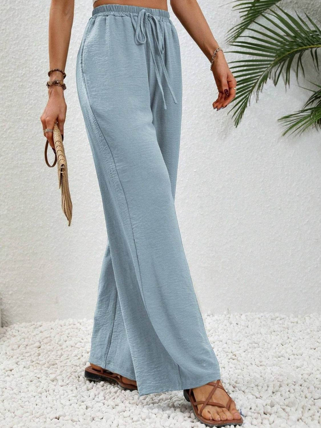 Wide Leg Drawstring Pants - Delanoir