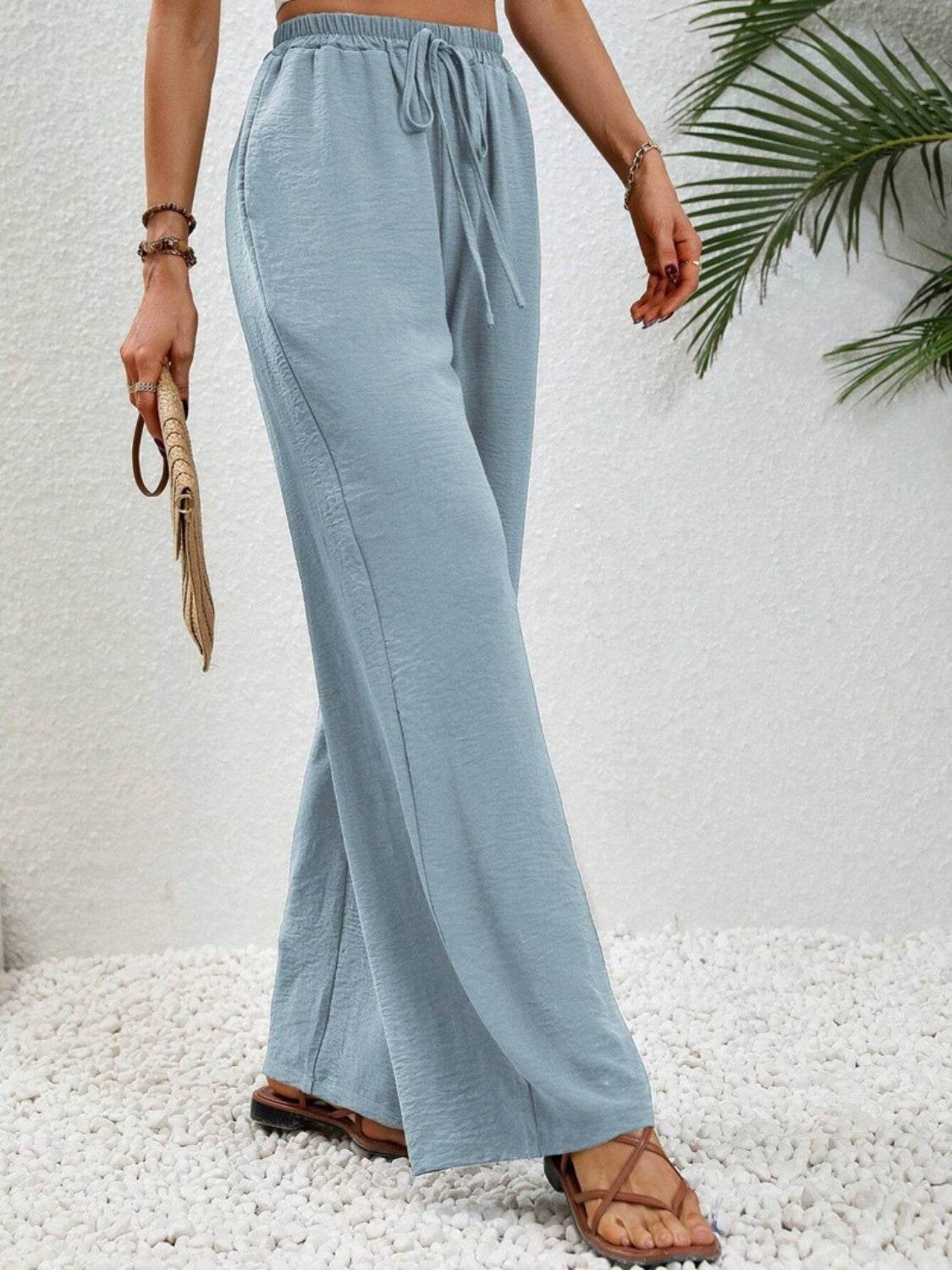 Wide Leg Drawstring Pants - Delanoir