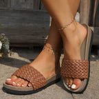 PU Leather Woven Platform Sandals - Delanoir