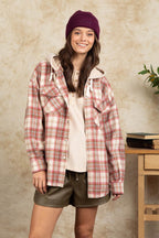 Drawstring Plaid Long Sleeve Hooded Jacket - Delanoir