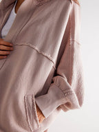 Exposed Seam Open Front Batwing Sleeve Hooded Cardigan - Delanoir