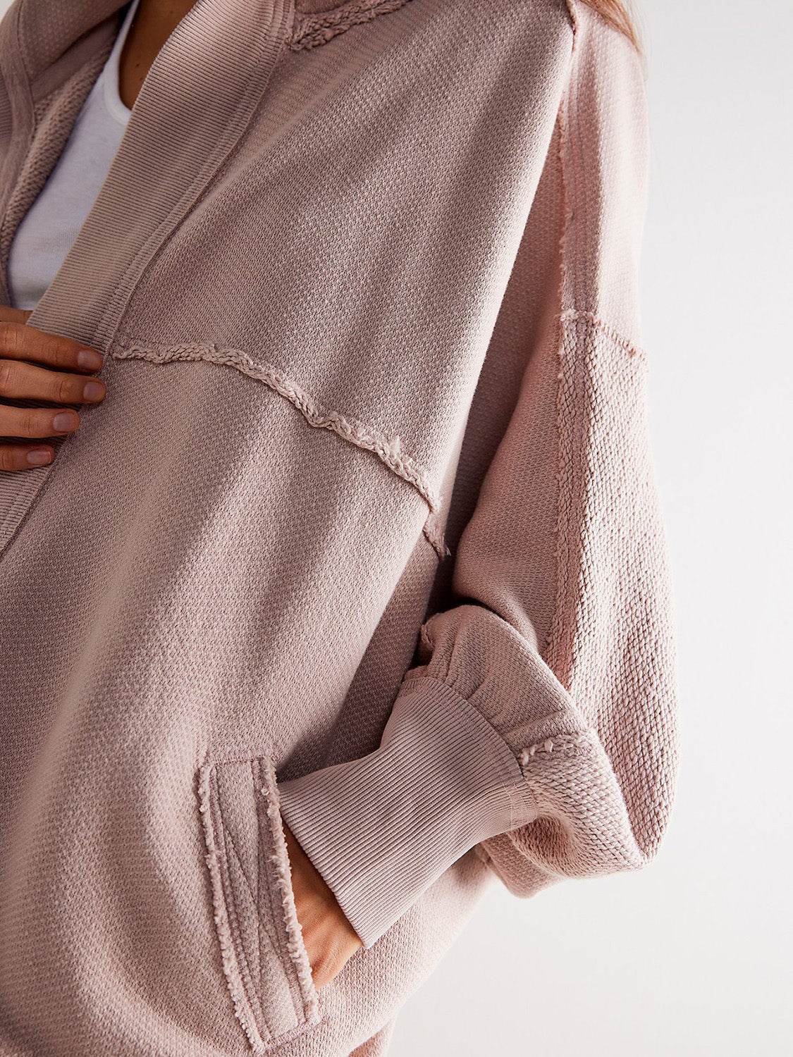 Exposed Seam Open Front Batwing Sleeve Hooded Cardigan - Delanoir