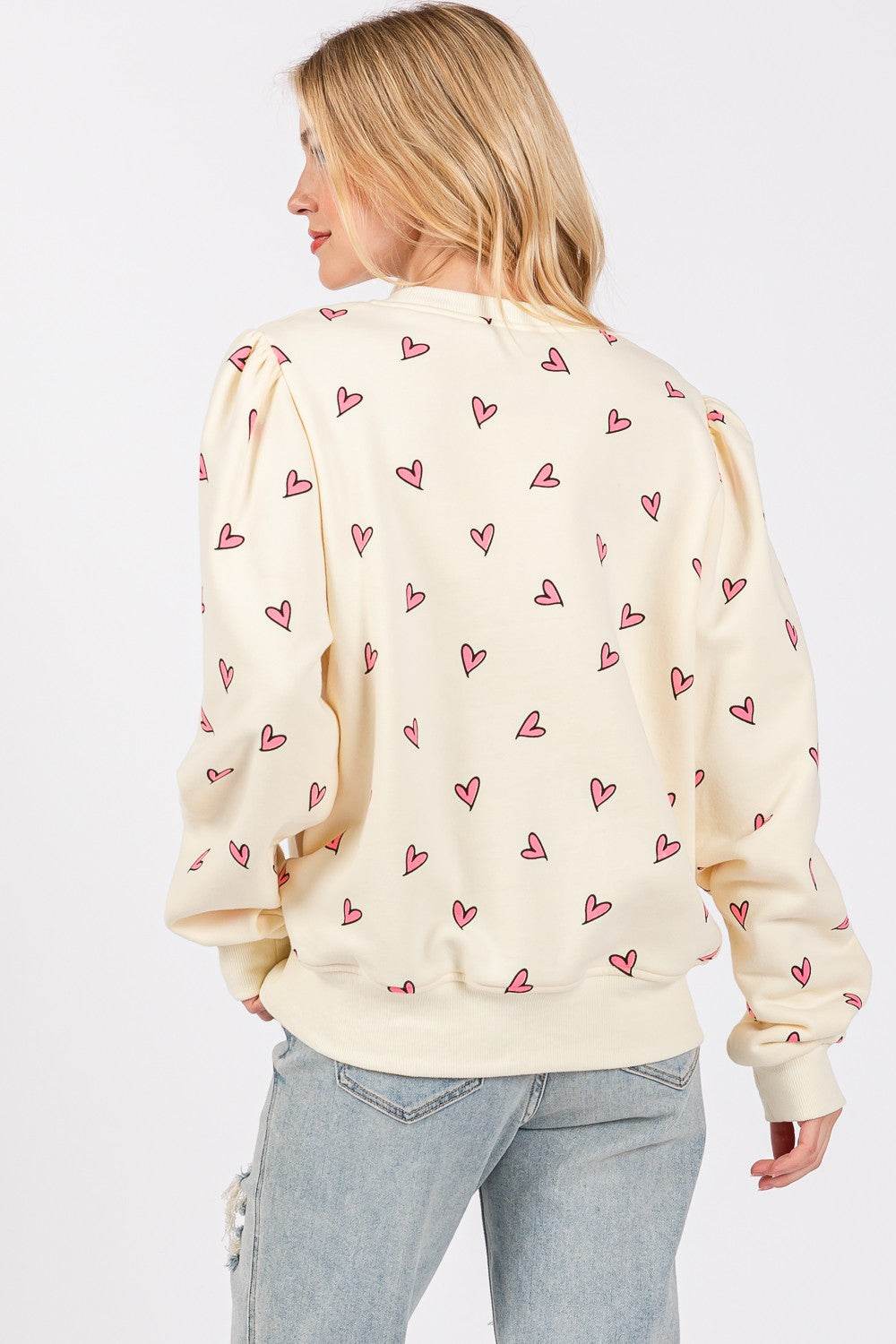 SAGE + FIG Heart Printed Contrast Long Sleeve Sweatshirt - Delanoir