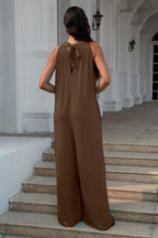 Double Take Full Size Tie Back Cutout Sleeveless Jumpsuit - Delanoir