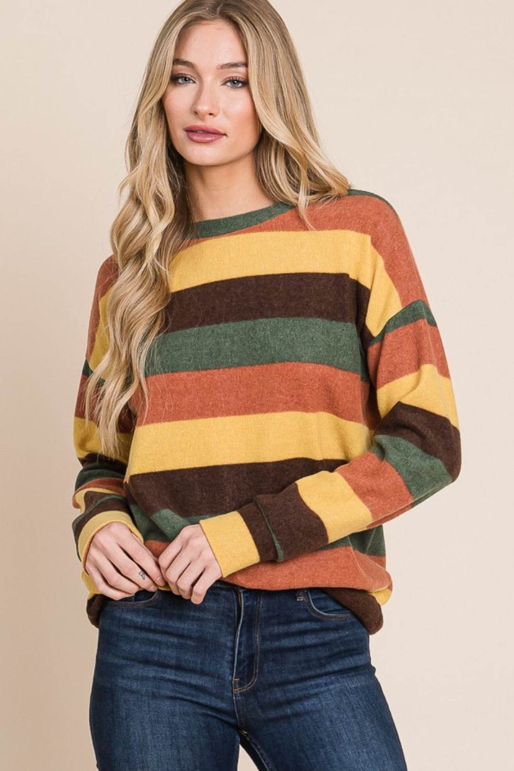 BOMBOM Multi-Color Striped Knit Top - Delanoir