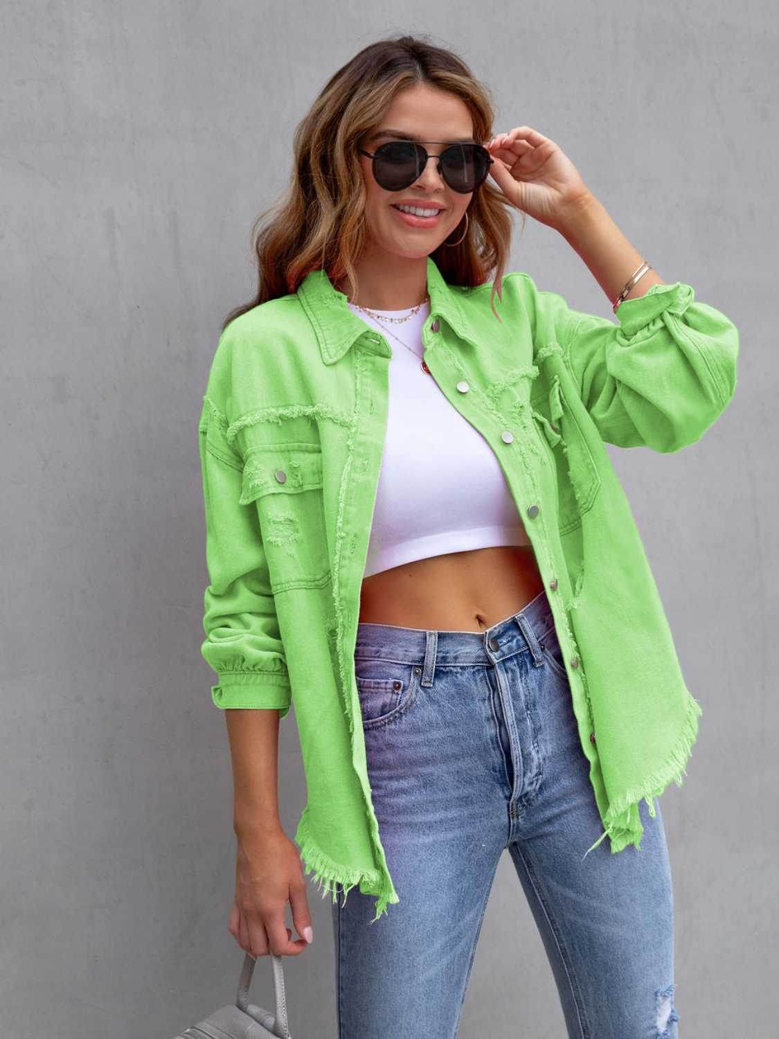 Distressed Drop Shoulder Denim Jacket - Delanoir