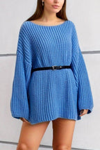 Boat Neck Dropped Shoulder Mini Sweater Dress - Delanoir