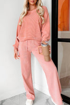 Round Neck Long Sleeve Top and Pants Set - Delanoir