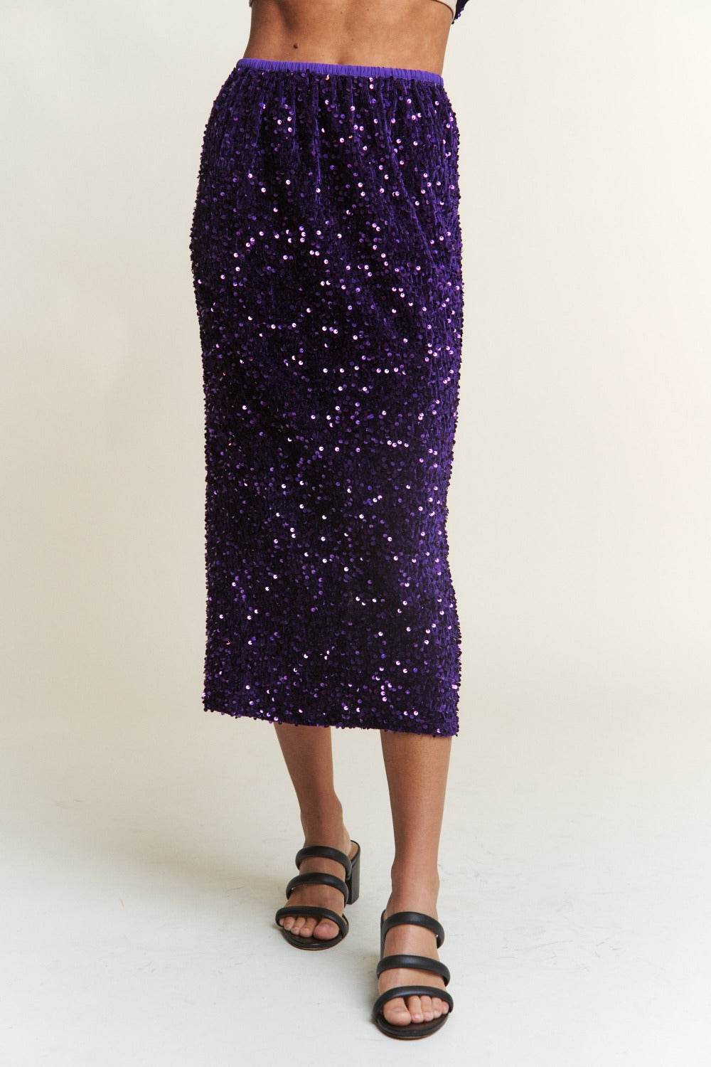 J.NNA Sequin Back Slit Midi Skirt - Delanoir