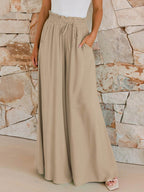 Drawstring Wide Leg Pants with Pockets - Delanoir