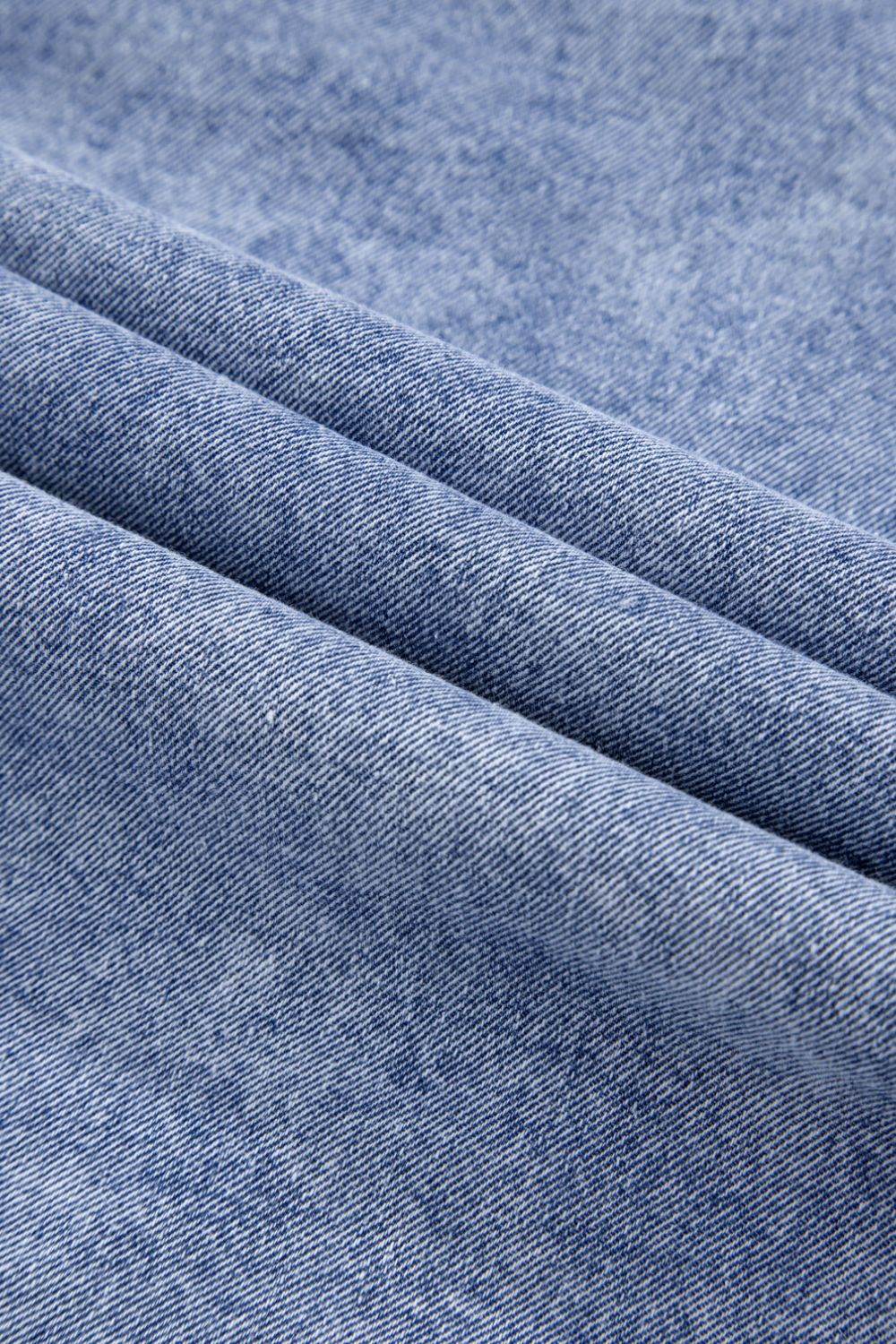 Raw Hem Button Down Long Sleeve Denim Dress - Delanoir