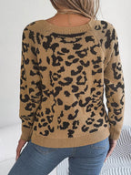 Leopard Buttoned Square Neck Sweater - Delanoir