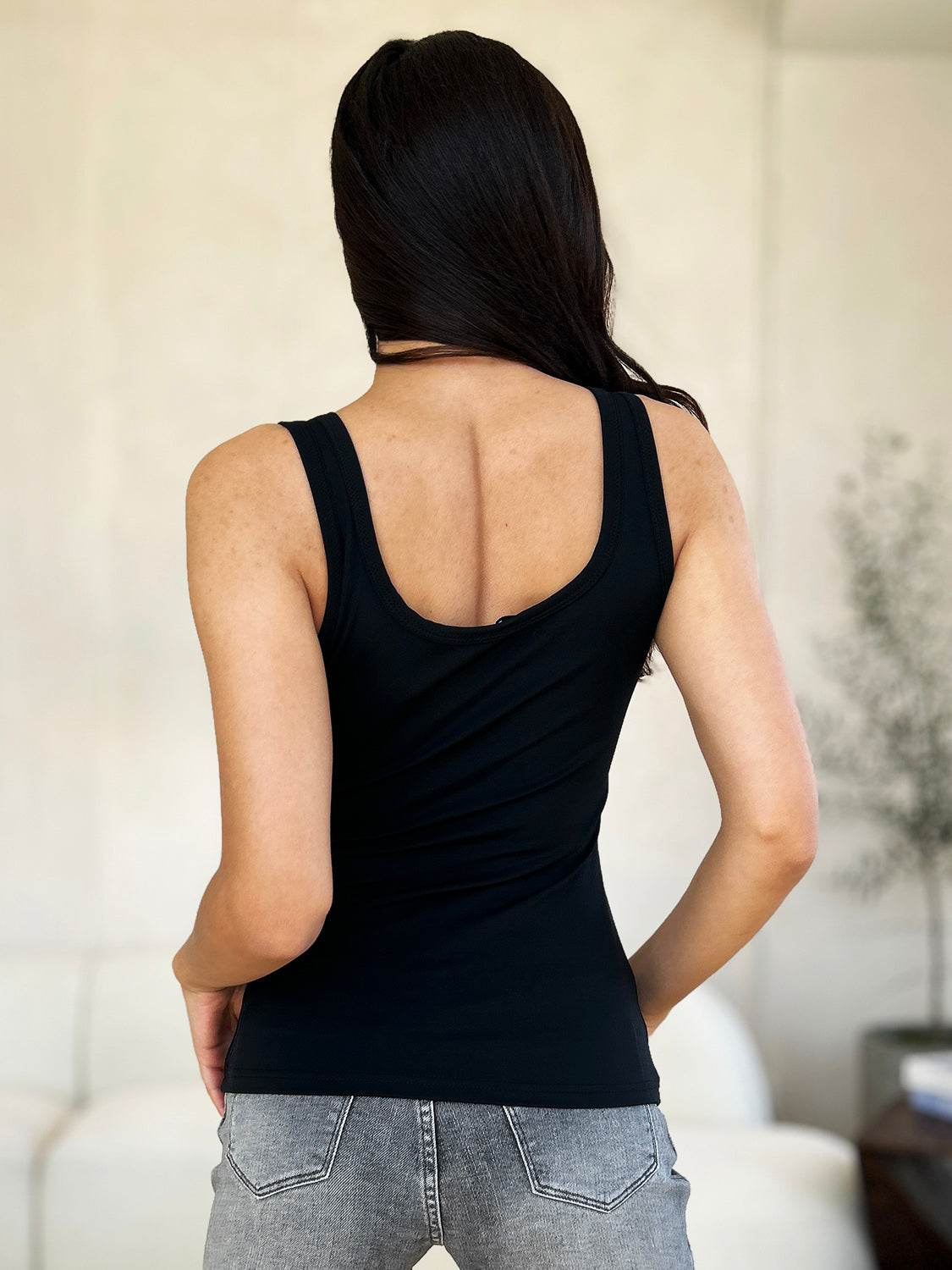 Basic Bae Full Size Square Neck Wide Strap Tank - Delanoir