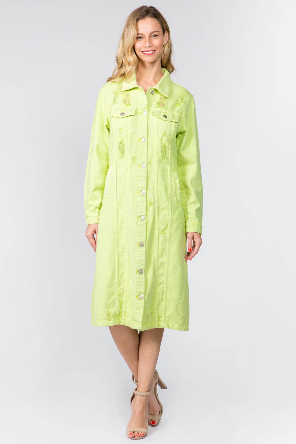American Bazi Button Up Distressed Denim Dress - Delanoir