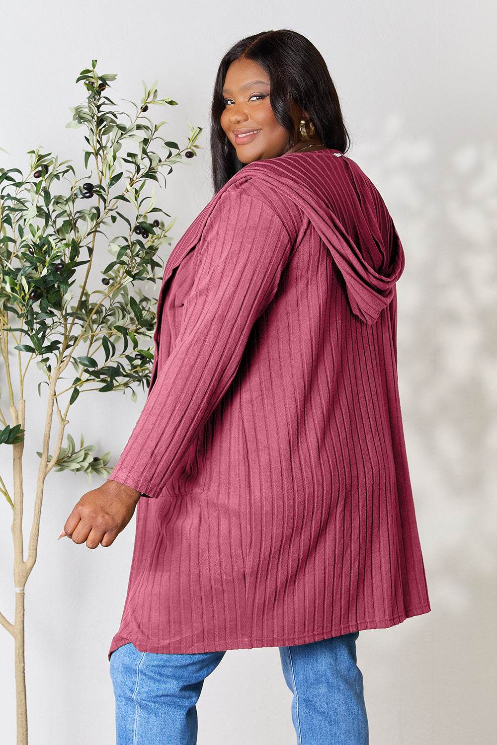 Basic Bae Full Size Hooded Sweater Cardigan - Delanoir