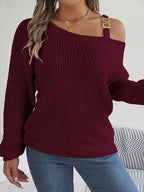 Asymmetrical Neck Long Sleeve Sweater - Delanoir