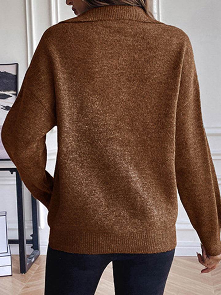 Half Zip Dropped Shoulder Sweater - Delanoir