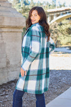 Double Take Full Size Plaid Button Up Lapel Collar Coat - Delanoir