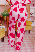 Heart Collared Neck Short Sleeve Top and Pants Lounge Set - Delanoir
