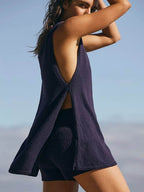 Mandy Side Slit Round Neck Tank and Shorts Sweater Set - Delanoir