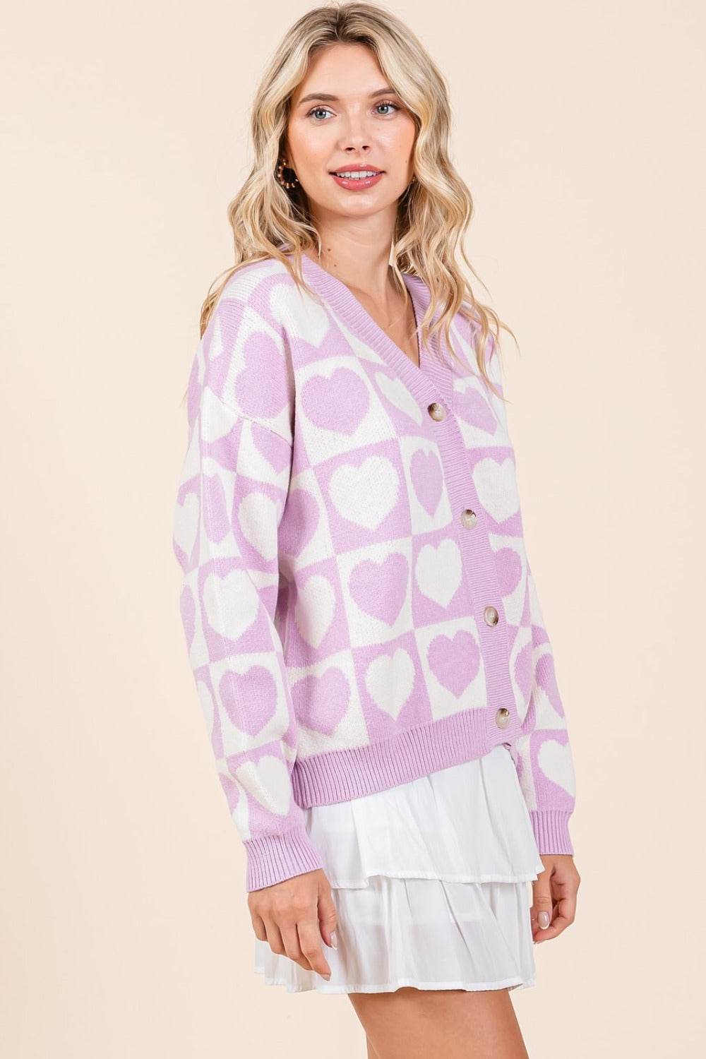 Mittoshop Checkered Heart Button Down Cardigan - Delanoir