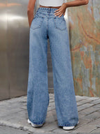 Distressed Wide Leg Jeans with Pockets - Delanoir