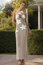 Crochet Flower Halter Neck Knit Dress - Delanoir