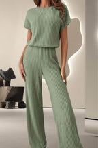 Round Neck Short Sleeve Jumpsuit - Delanoir