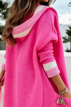 Pocketed Contrast Long Sleeve Hooded Cardigan - Delanoir