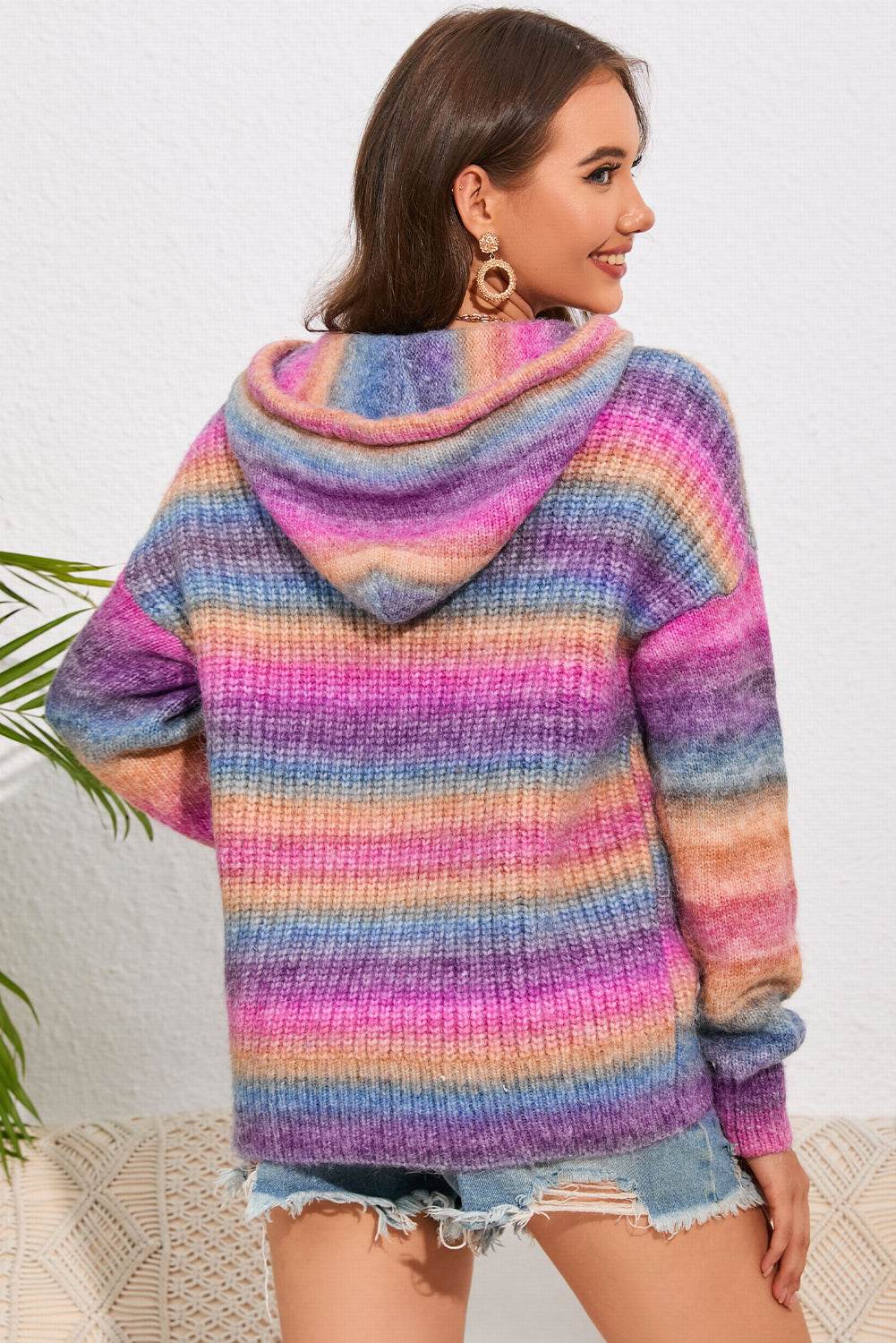 Multicolor Dropped Shoulder Hooded Sweater - Delanoir