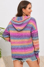 Multicolor Dropped Shoulder Hooded Sweater - Delanoir