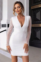 Cutout Sequin Mesh Mini Dress - Delanoir