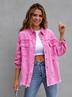 Distressed Drop Shoulder Denim Jacket - Delanoir
