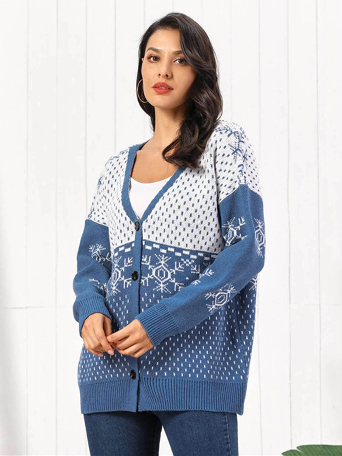 Snowflake Button Down Cardigan - Delanoir