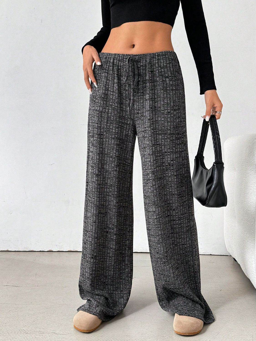 Tied Striped Wide Leg Pants - Delanoir